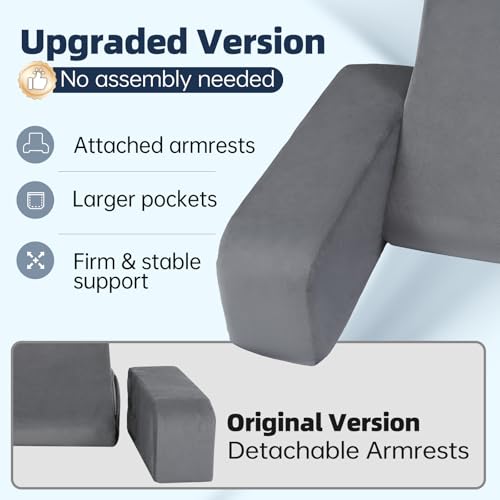 ENITYA 19-Inch Reading Pillow with Arm Rests & Pockets for Sitting Up