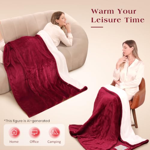 Electric Heated Throw Blanket, 50" x 60" Soft Flannel with 4 Heat Settings