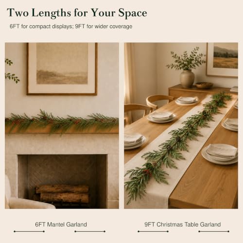 VellXelZor 6FT Norfolk Pine Christmas Garland for Mantle, Greenery Decor
