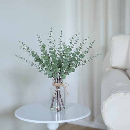 17.5-Inch Artificial Eucalyptus Stems in Glass Vase with Faux Water