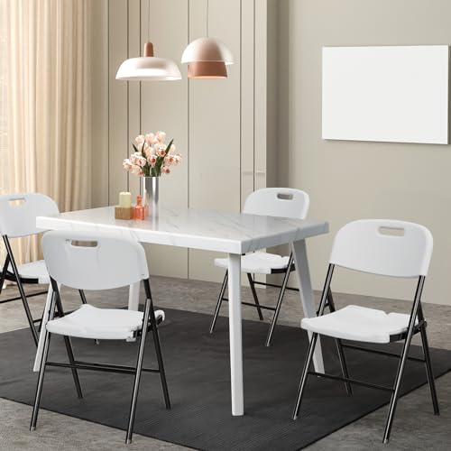 Heavy Duty Folding Chairs - Portable HDPE Steel Chairs, 4 Pack - White