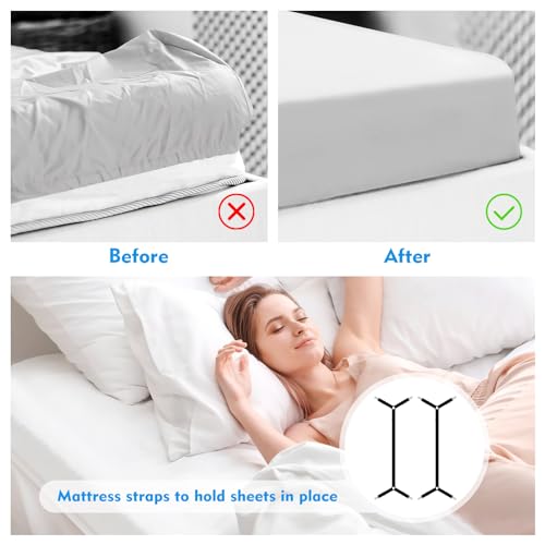 Adjustable Bed Sheet Straps - 2 Pack Elastic Sheet Holders with Metal Clips