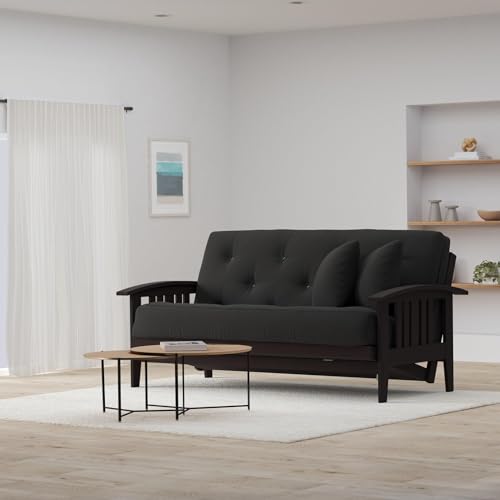 Solid Wood Full Size Futon Set with 8-inch Mattress, Espresso Finish