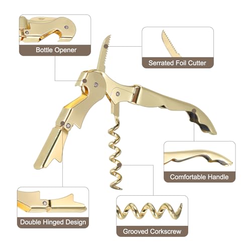 uxcell Gold 2PCS 5-Inch Waiter Corkscrew & Bottle Opener Set with Foil Cutter