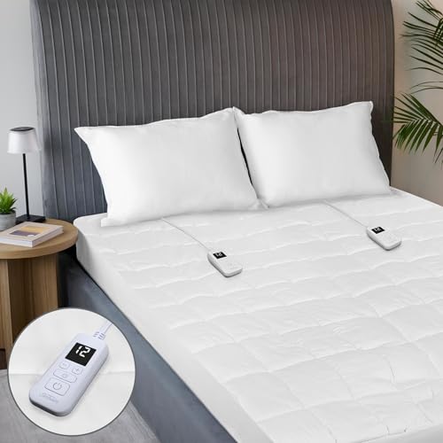 King Size Quilted Heated Mattress Pad, 12 Heat Settings & Auto Shut-Off