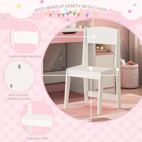 3-in-1 Kids Vanity Desk and Chair Set with LED Mirror and Storage