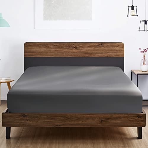 FreshCulture Queen Fitted Sheet - Deep Pocket Brushed Microfiber, Dark Grey