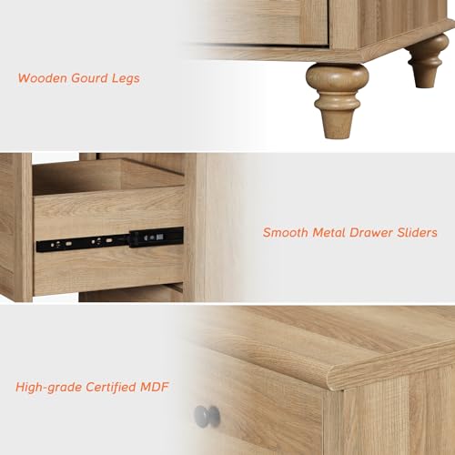 WAMPAT Oak Buffet Cabinet with 4 Doors & 2 Drawers - Vintage Gourd Legs, Large Sideboard, 67.7"