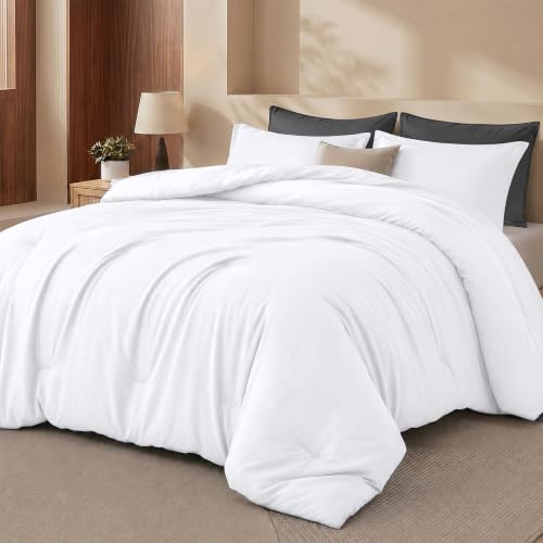 White Queen Comforter Set 3-Piece - Soft Microfiber Down Alternative Bedding