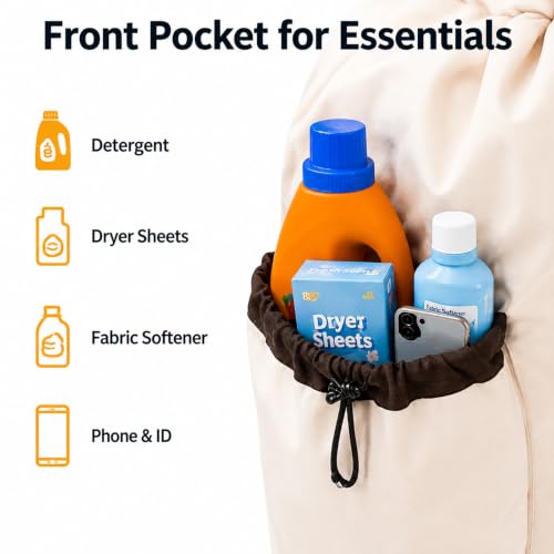 Large Laundry Backpack with Shoulder Straps and Detergent Pocket