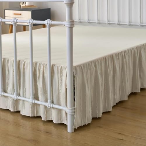 Queen Size Tufted Ruffled Bed Skirt - 14 Inch Drop with Split Corners