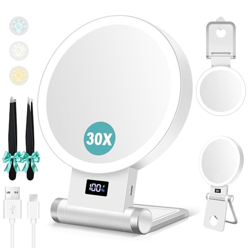 Lighted Magnifying Makeup Mirror with Adjustable Brightness and Stand - Travel Friendly