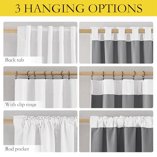 100% Blackout Linen Curtains - Greyish White, 90" Long, Thermal Insulated Drapes (1 Pair, 52" Width Each)