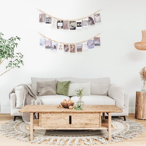 Boho Hanging Photo Display with Wood Beads - 2 Pack Wall Photo Banner