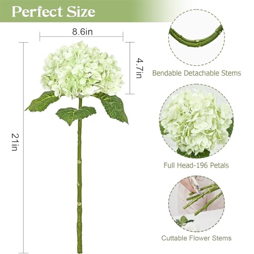 21" Real Touch Hydrangea Artificial Flowers - 3 Pcs Latex Faux Floral Arrangements for Home Decor, Weddings, and Parties