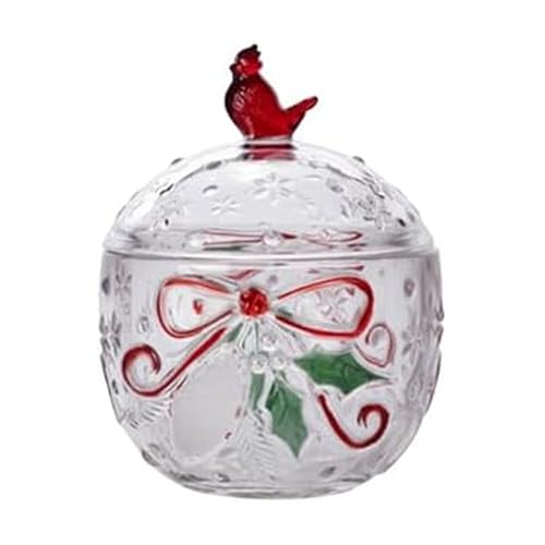 Celebrations by Mikasa Cardinal Covered Box, 5 Inch – Glass Holiday Trinket Storage