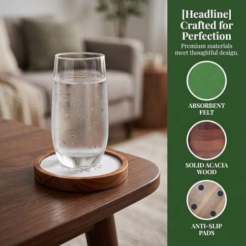 RIIOSUUON Christmas Atmosphere Coasters Set of 6 with Holder – Absorbent Felt, Replaceable Pads