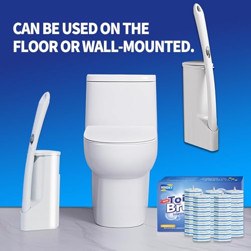 Disposable Toilet Brush Set with Wall Mount Holder & 50 Refill Pads