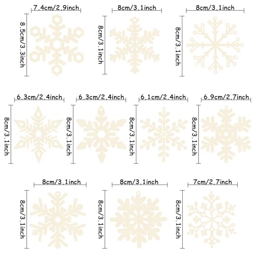 Unfinished Wooden Snowflake Ornaments Set - 10 Designs, Christmas DIY Decorations