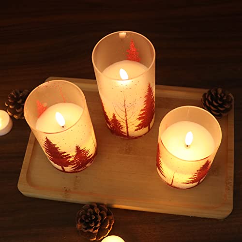 Red Christmas Tree Flameless Candles with Remote & Timer - Frosted Glass, 3 Inches, Set of 1-3
