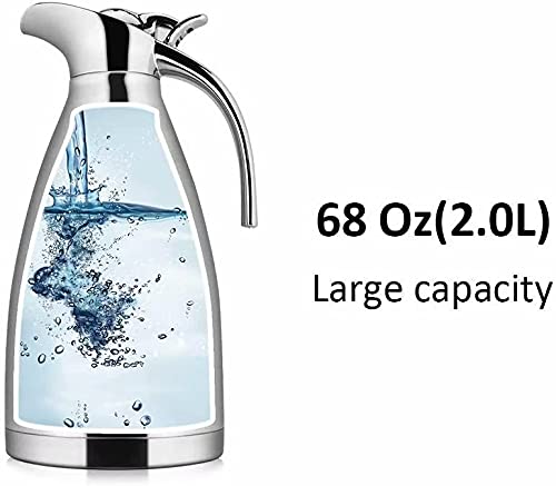 Luvan 2.0L 68oz Food-grade 304 Stainless Steel Thermal Carafe/Double Walled Vacuum Insulated Coffee Pot with Press Button Top,12+ Hrs Heat&Cold Retention,BPA Free,for Coffee,Tea,Beverage etc