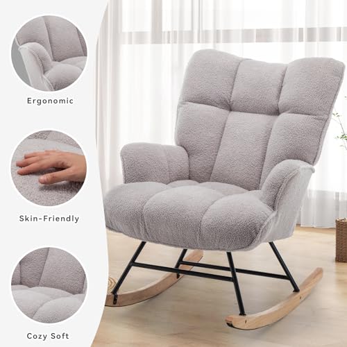 Teddy Upholstered Nursery Rocking Chair - High Back Glider Accent Rocker