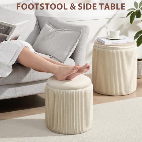 Royal Windsor Velvet Beige Round Storage Ottoman Set of 2 - Vanity & Footrest