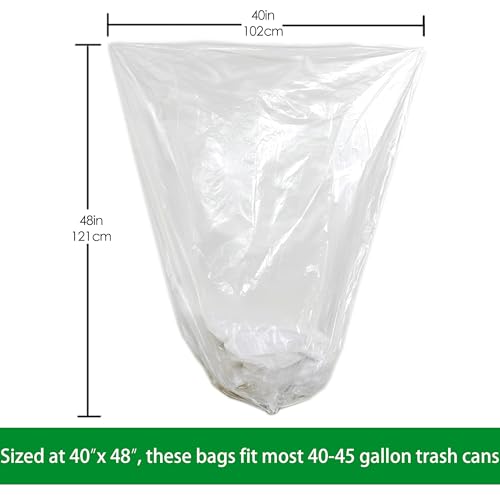 40-45 Gallon Clear Trash Can Liners - 40" x 48" High Density Bags (250 Count)