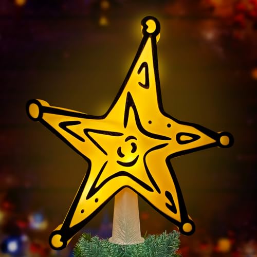 Battery-Operated Christmas Tree Topper Glittered Gold Star - 8.2in, Fits 6-10ft Trees