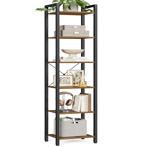 VASAGLE Rustic Brown & Black 6-Tier Industrial Bookcase 73.2"H Shelving Unit