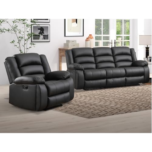 3-Seat Faux Leather Manual Recliner Sofa with Overstuffed Cushions