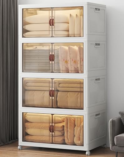 Extra Large Stackable Storage Bins with Lids, Wheels and Clear Doors