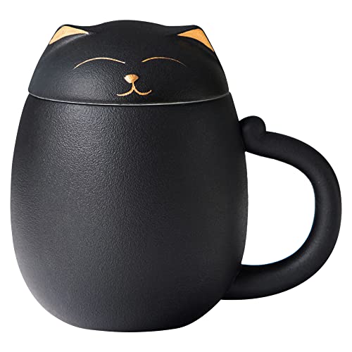 Black Cat Ceramic Tea Mug 13.5oz with Infuser & Lid - HEER
