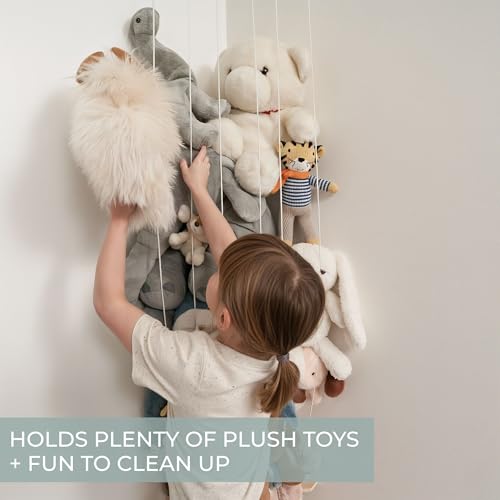 Corner Stuffed Animal Storage Zoo with Wooden Shelves and Hanging Garland