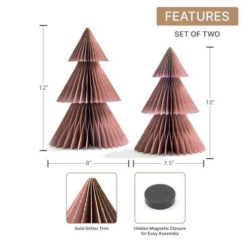 LampLust Large Dusty Rose Honeycomb Christmas Tree Decor - 2 Pack (10" & 12")