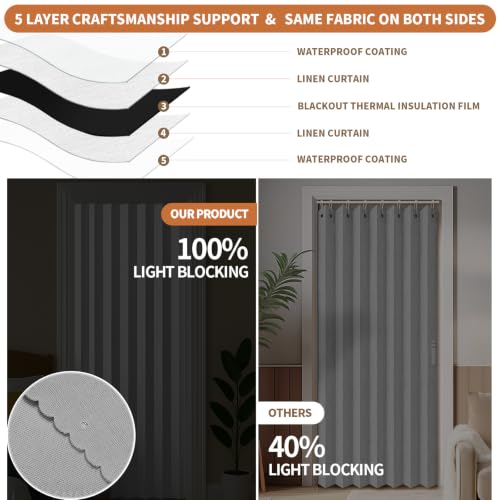 Magnetic Accordion Door Curtain with Track - 72"x79" Grey