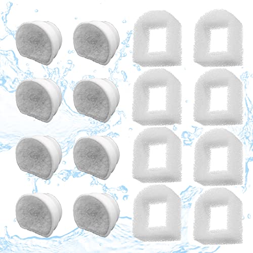 Pet Water Fountain Replacement Filters - 16 Pack (8 Carbon, 8 Foam)