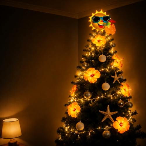 LED Lighted Wooden Summer Tree Topper (10x8 in) - Tropical Luau Party Decor