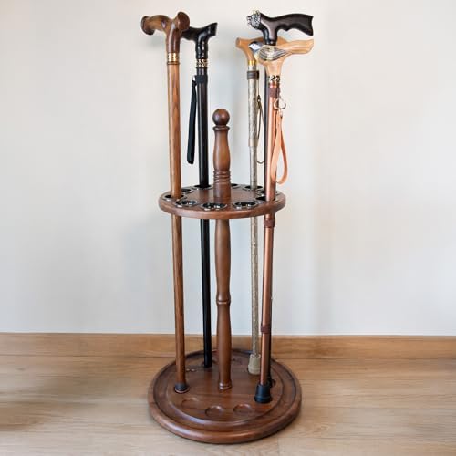 Wooden Cane Holder Stand - Floor Standing Organizer for 10 Walking Sticks