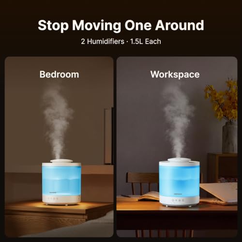 Ultrasonic Humidifier and Oil Diffuser Top-Fill Cool Mist 2-Pack