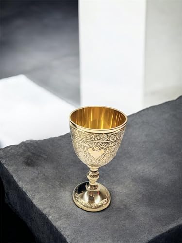 Vintage Brass Wine Chalice - Embossed Medieval Goblet for Ceremonial Use