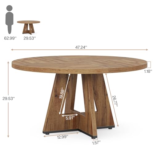 47-Inch Round Farmhouse Dining Table, Rustic Wood Dinner Table for 4