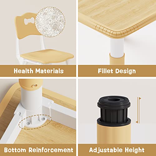 Height Adjustable Kids Table and 2 Chairs Set - Beige Toddler Desk
