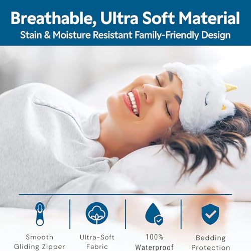 Waterproof Terry Cotton Pillow Protectors - Standard Size, 2-Pack
