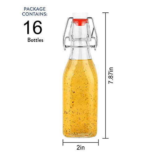 Swing Top Glass Bottles 8oz with Airtight Lids 16 Pack for Home Brewing