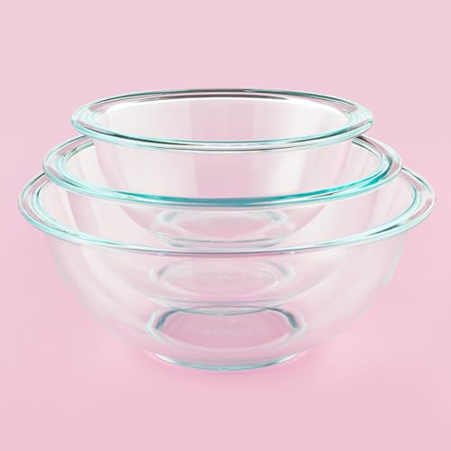 3-Piece Tempered Glass Mixing Bowl Set - 1-Qt, 1.5-Qt & 2.5-Qt Bowls