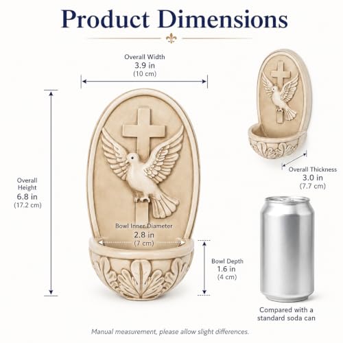 Catholic Holy Water Font for Wall - Resin Cross and Dove Blessing Bowl, 6.8 In
