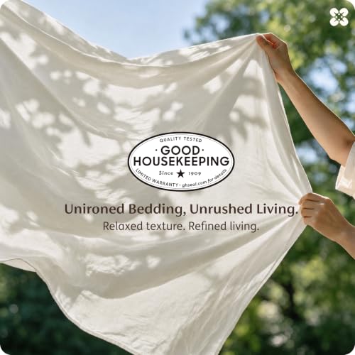 100% Washed Cotton Duvet Cover Set - King Size, 3-Piece, Linen Texture