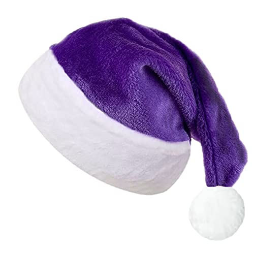 Purple Plush Christmas Santa Hat for Adults - Holiday Party Accessory