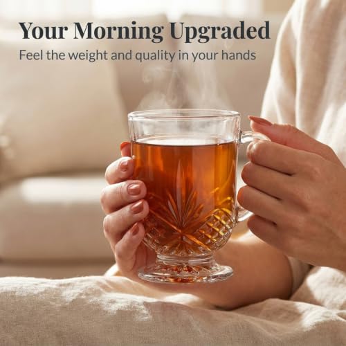 Godinger 10oz Crystal Coffee Mug Set of 4 - Clear Glass Tea Cups Dublin